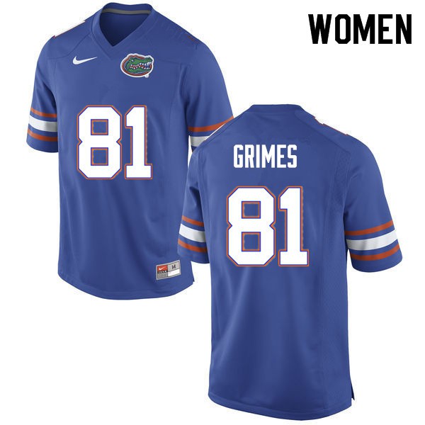 Women #81 Trevon Grimes Florida Gators College Football Jersey Blue